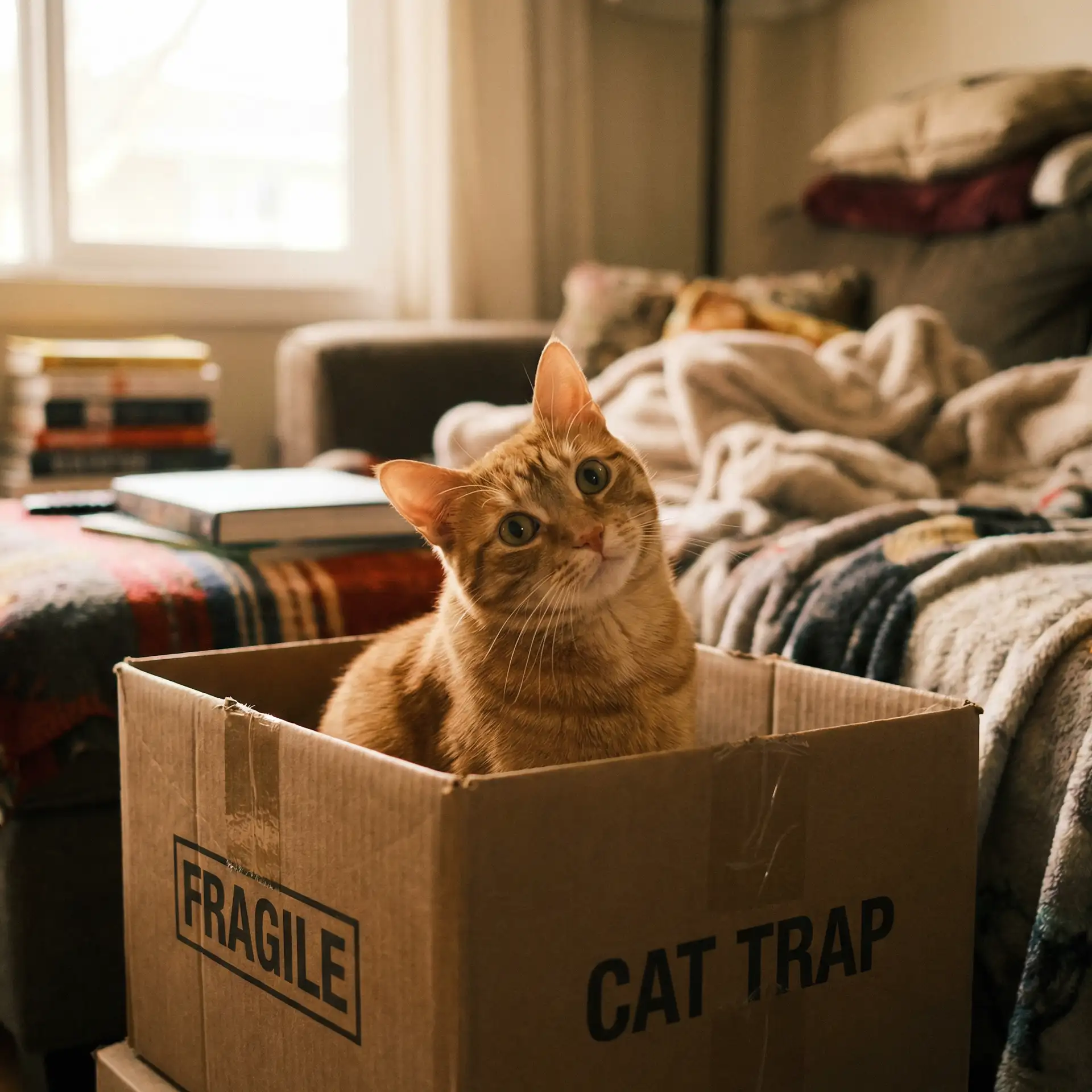 橘猫躲在纸箱里 - 忘忧草WWW日本社区